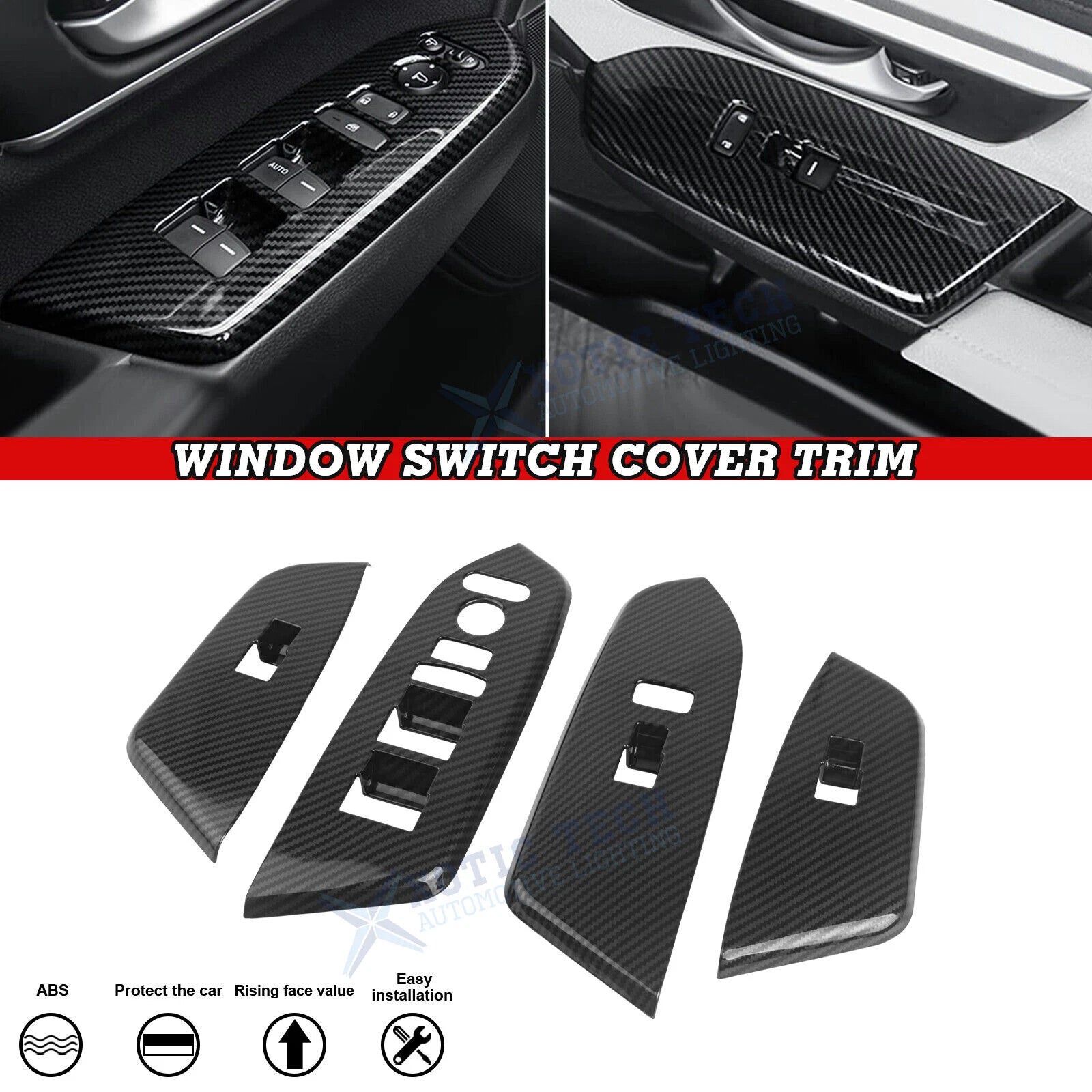 Carbon Fiber Black Inner Window Switch Panel Trim for Honda CR-V (2017–2022)