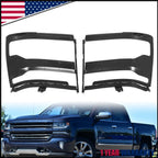 Pair of Black Headlight Trim Bezel Covers for Chevy Silverado 1500 (2016–2018)