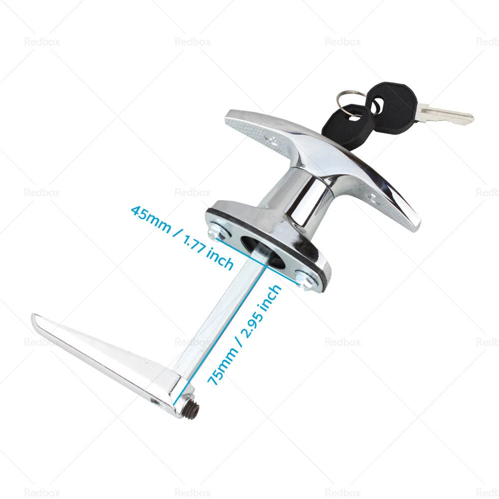 Set of 2 Chrome Rear Fixing T Handle Locks with Key for Trailer Caravan (N/A)
