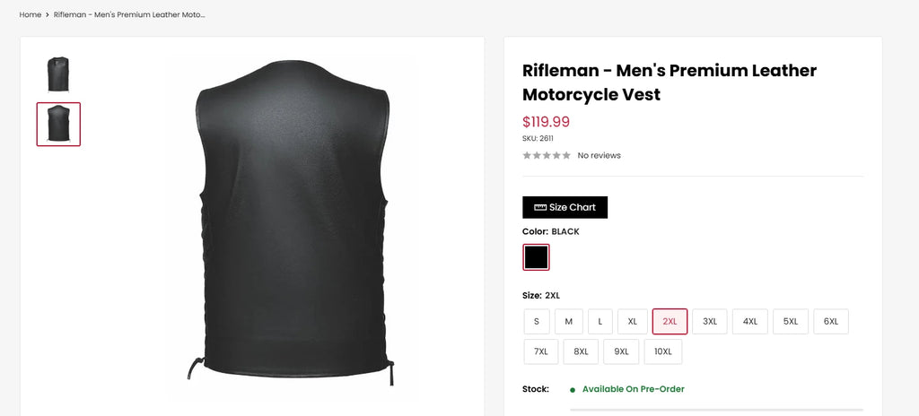 Leather Gun Pocket Motorcycle Vest for Rifleman (2XL)