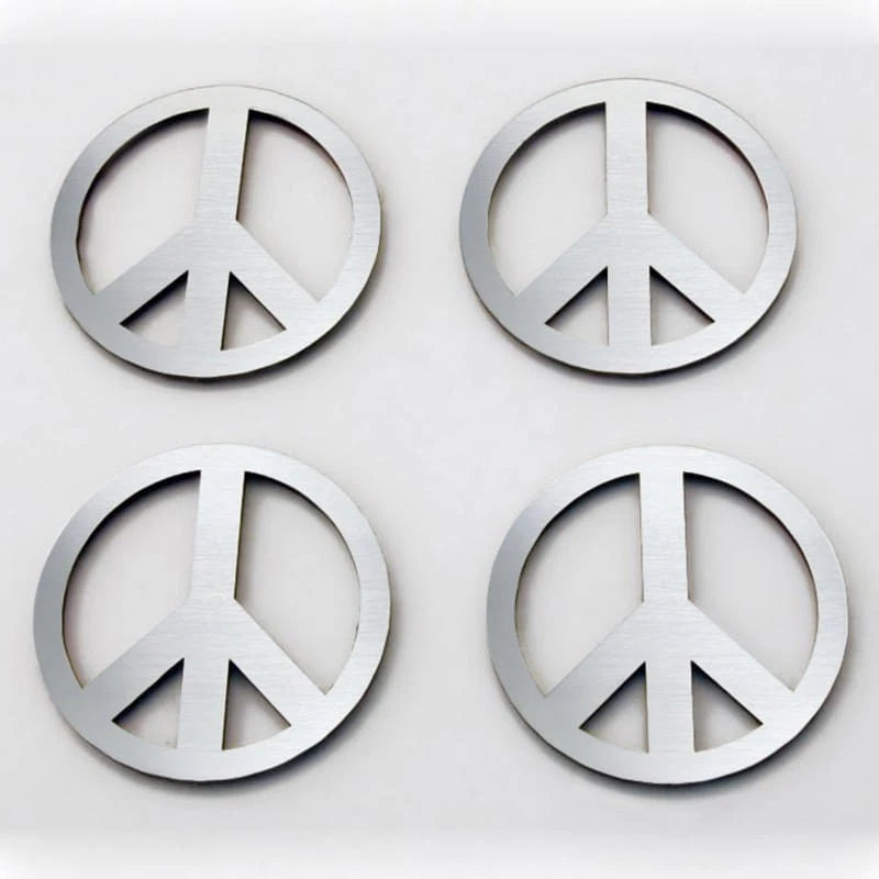 4pc Brushed Stainless Steel Peace Sign Emblem Kit for American Car Craft
