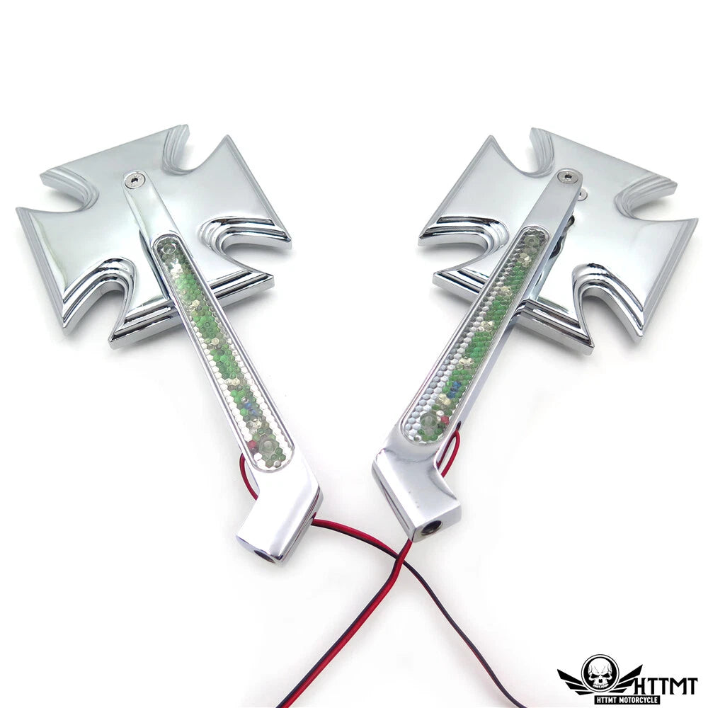 Set of 2 Chrome Billet Mirrors with LED Blinkers for Harley