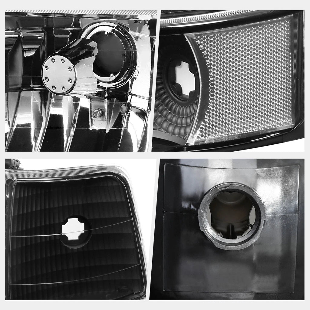 Black Housing Headlight Clear Corner Signal Lamps for Ford F150/F250/F350 (1992–1996)