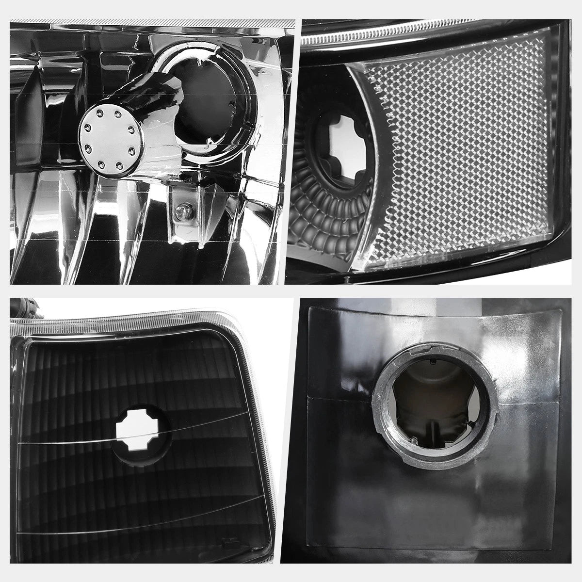 Black Housing Headlight Clear Corner Signal Lamps for Ford F150/F250/F350 (1992–1996)