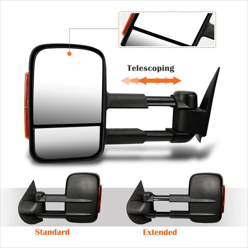 Manual Telescoping Towing Mirror for Silverado/Sierra (2007–2014) w/LED Signal Black