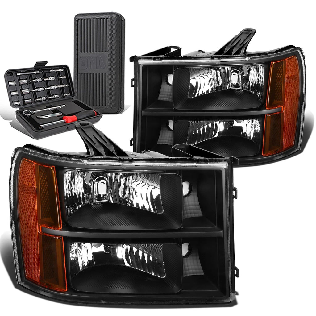 2X Black/Amber Signal Headlight Lamps for GMC Sierra 1500 (2007–2013)