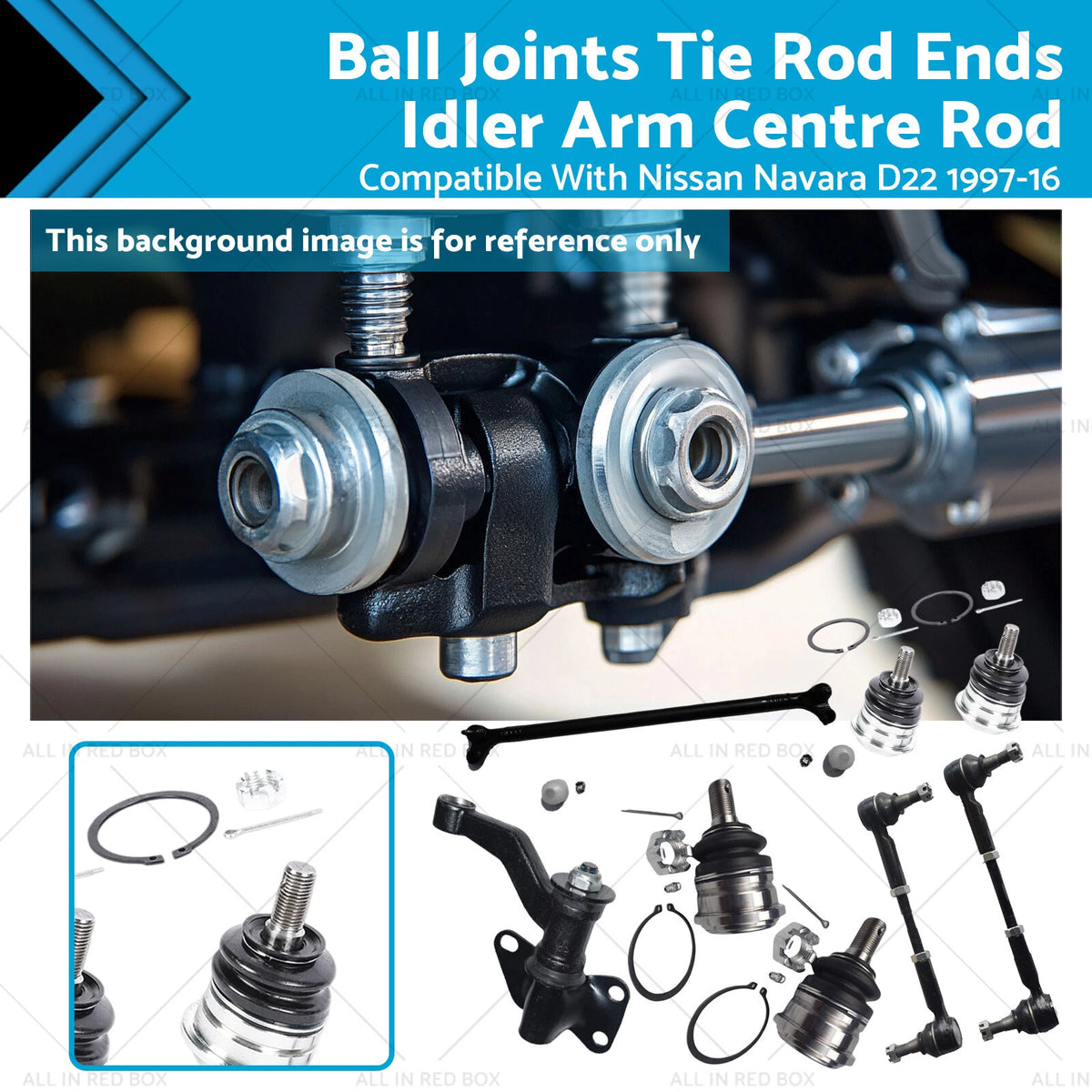 Set of 4 Ball Joints, Idler Arm, Centre Rod, Tie Rod Ends for Navara 4X4 D22 (1997–2016)