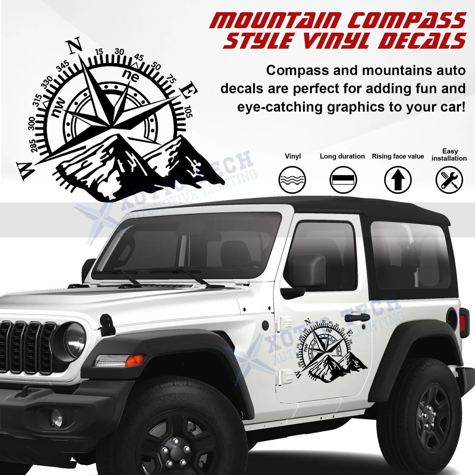 Compass Mountain Car Hood Stickers for Truck (Waterproof Vinyl)