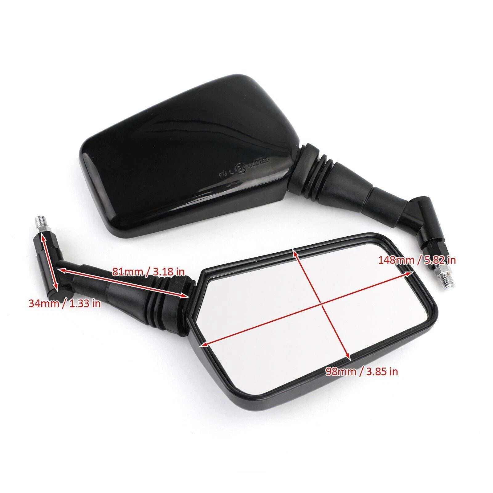 Pair of 10mm/8mm Classic Rectangle Motorcycle Mirrors for Universal Fit