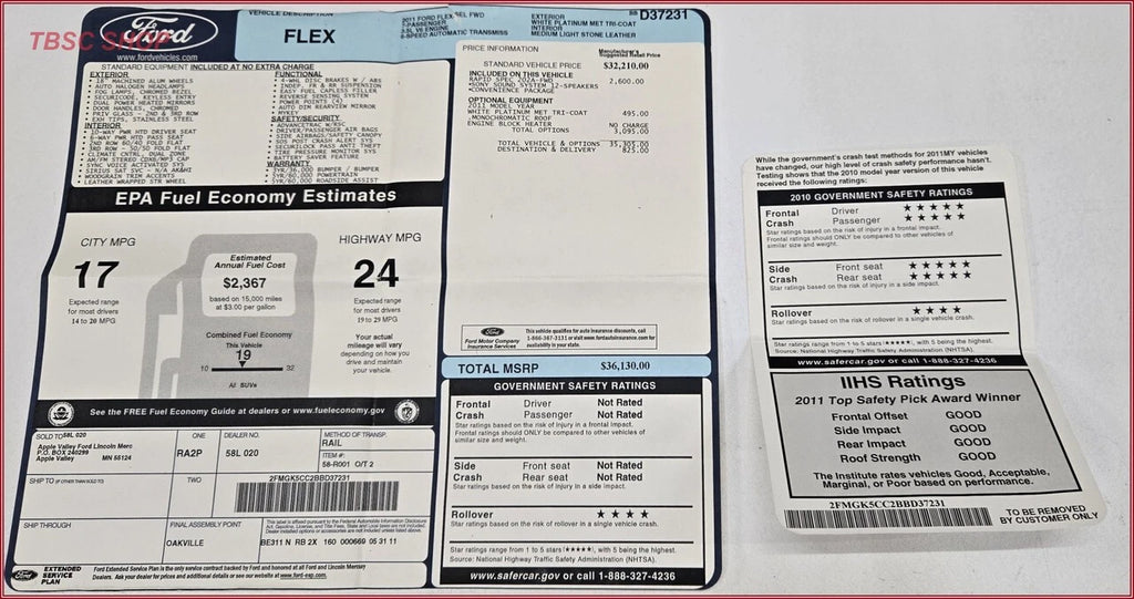 Original Window Sticker for Ford Flex (2011)
