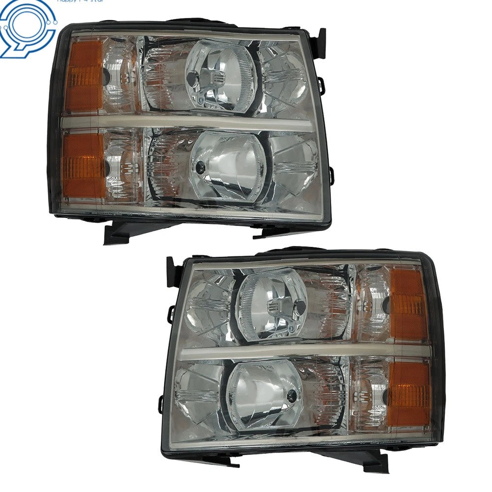 Set of 2 Headlights for Chevy Silverado (2007–2013) Black Housing Smoke
