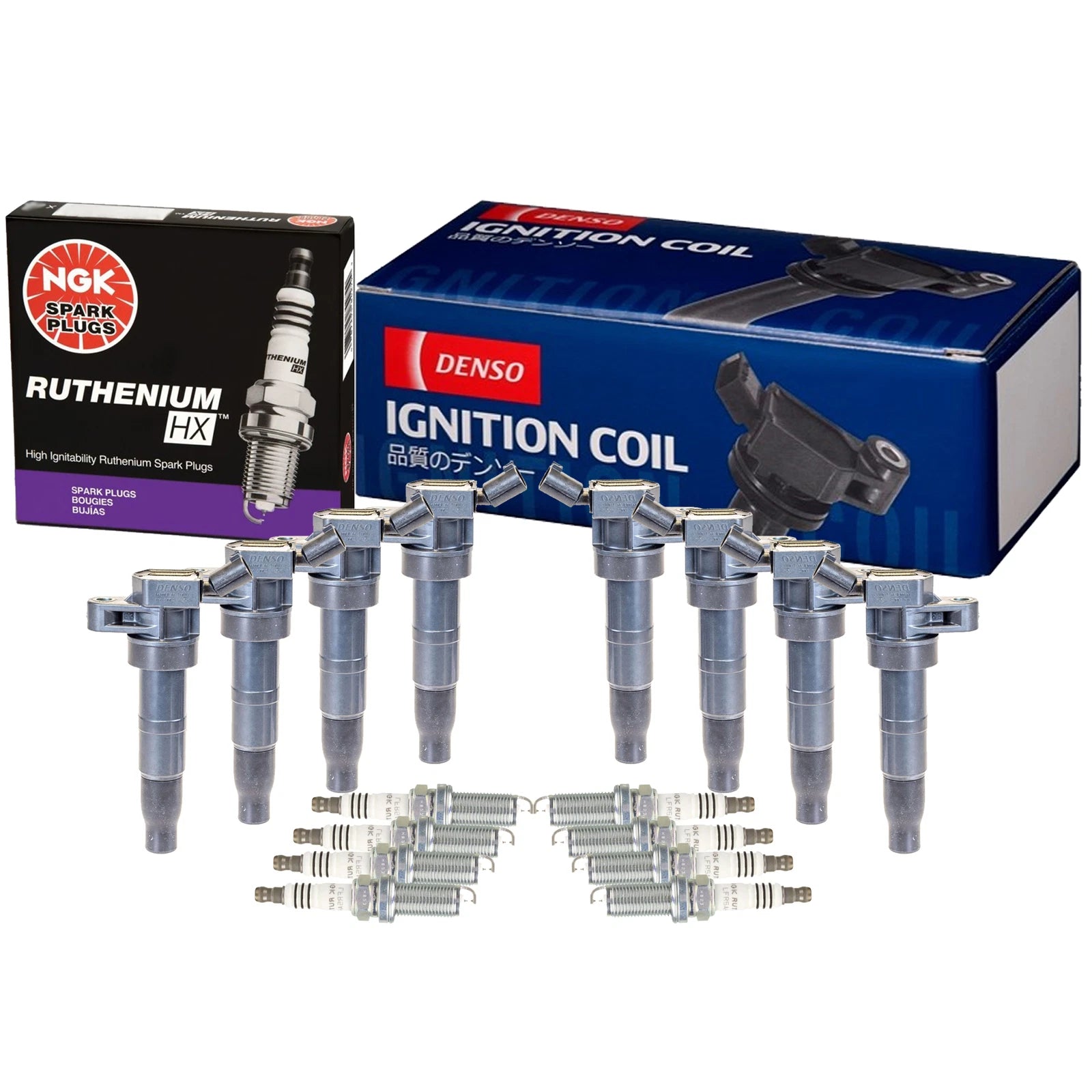 Set of 8 Ignition Coils & Spark Plugs for Hyundai Kia V8 (Denso, NGK)