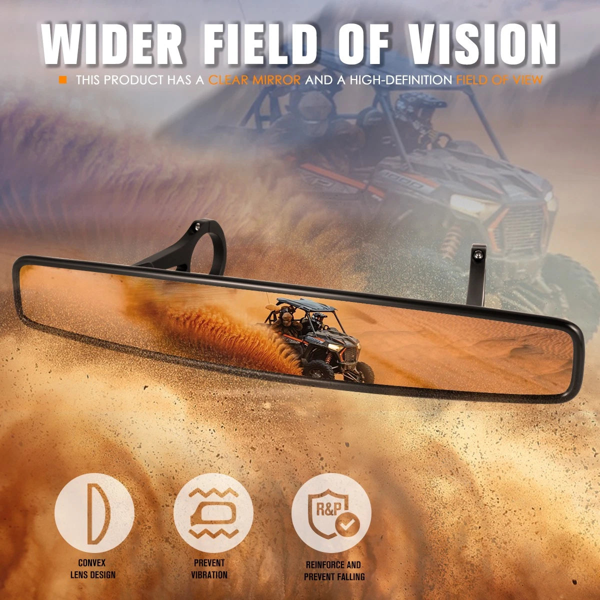 Universal UTV Rearview Mirror with Clamp for Roll Cage (Irregular Convex)