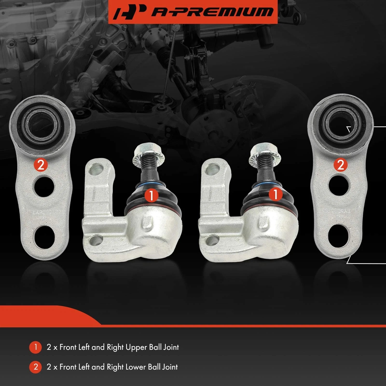 Set of 4 Front Lower & Upper Ball Joints for Buick LaCrosse Regal (2010–2016)
