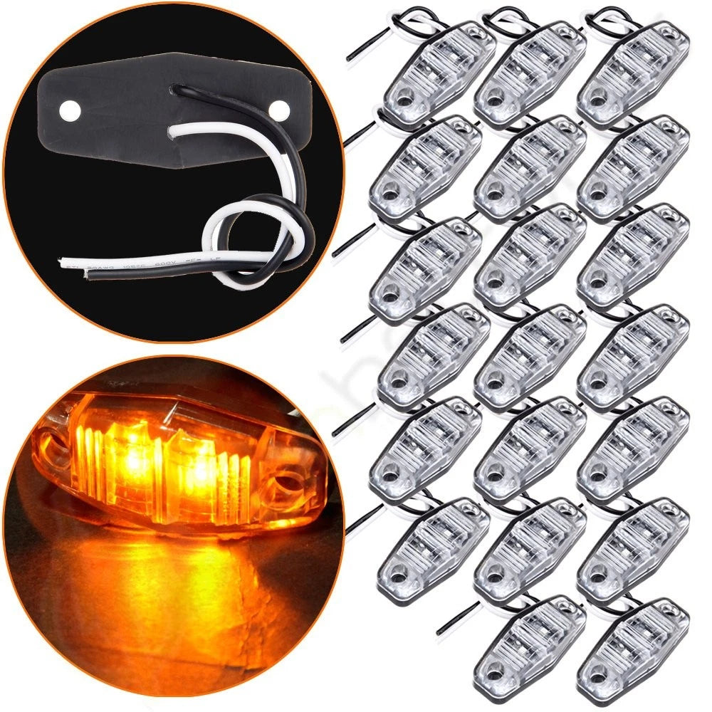 2X Clear/Amber LED Side Marker Lights for Universal Trailer Truck
