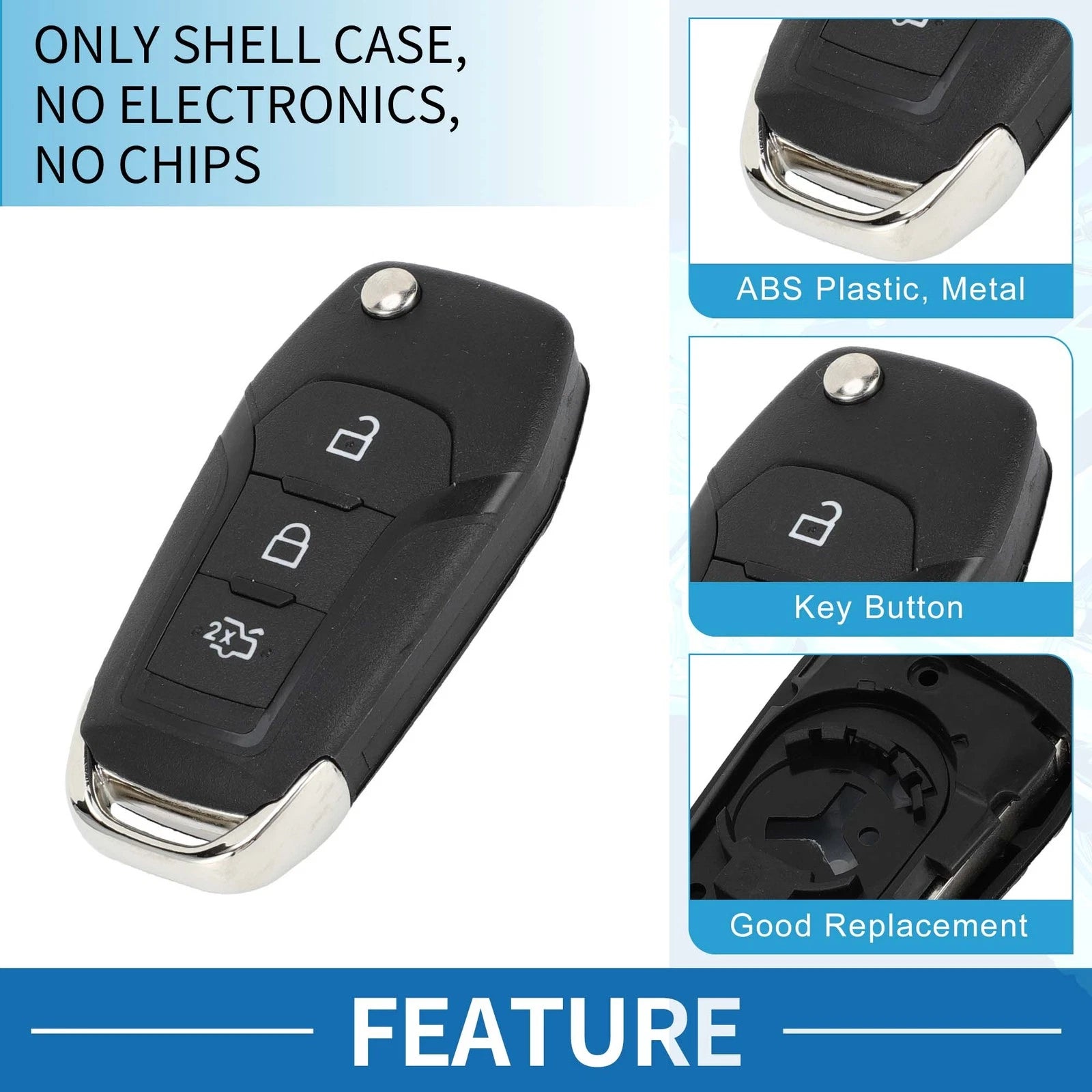 3 Buttons Keyless Entry Remote Key Shell Case for Ford Ka Fiesta Focus Transit (2000–2023)