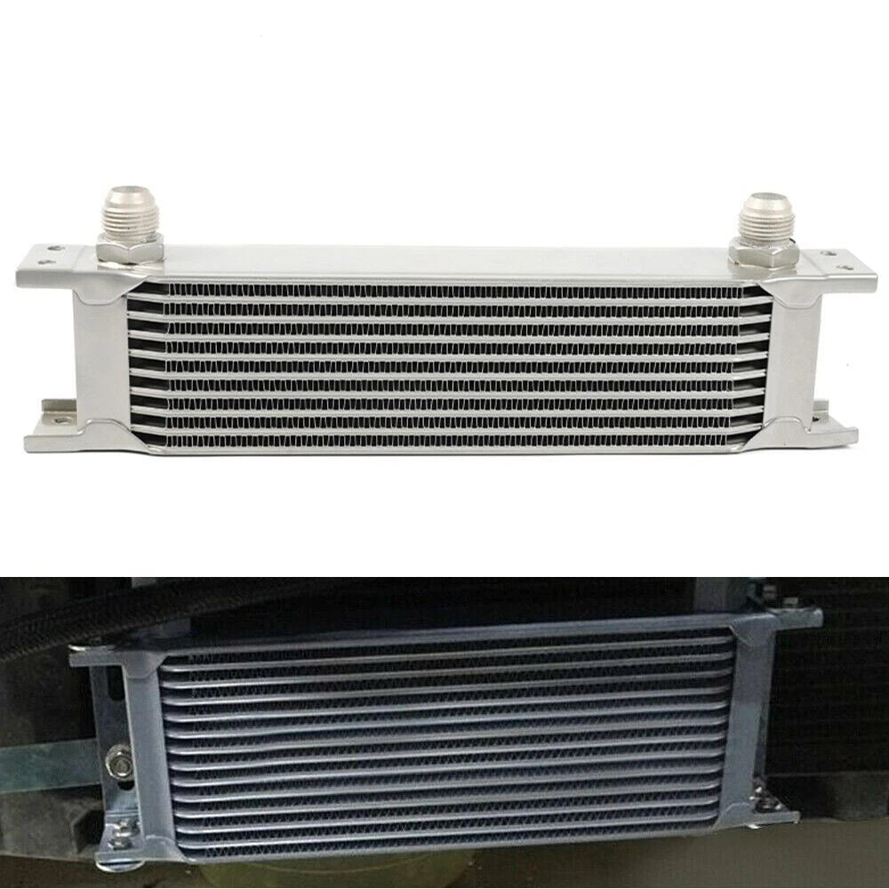 10 Row Aluminum Engine Transmission Oil Cooler Kit with 10AN Hose Fittings
