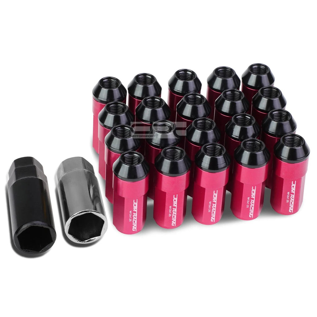 20 PCS M12X1.25 Pink Aluminum Lug Nuts with Caps for JDM Vehicles