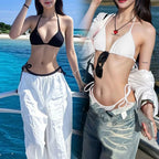 Set of 2 Beach Ready Women Two Piece Bikinis with Tie Detail and Low Waist