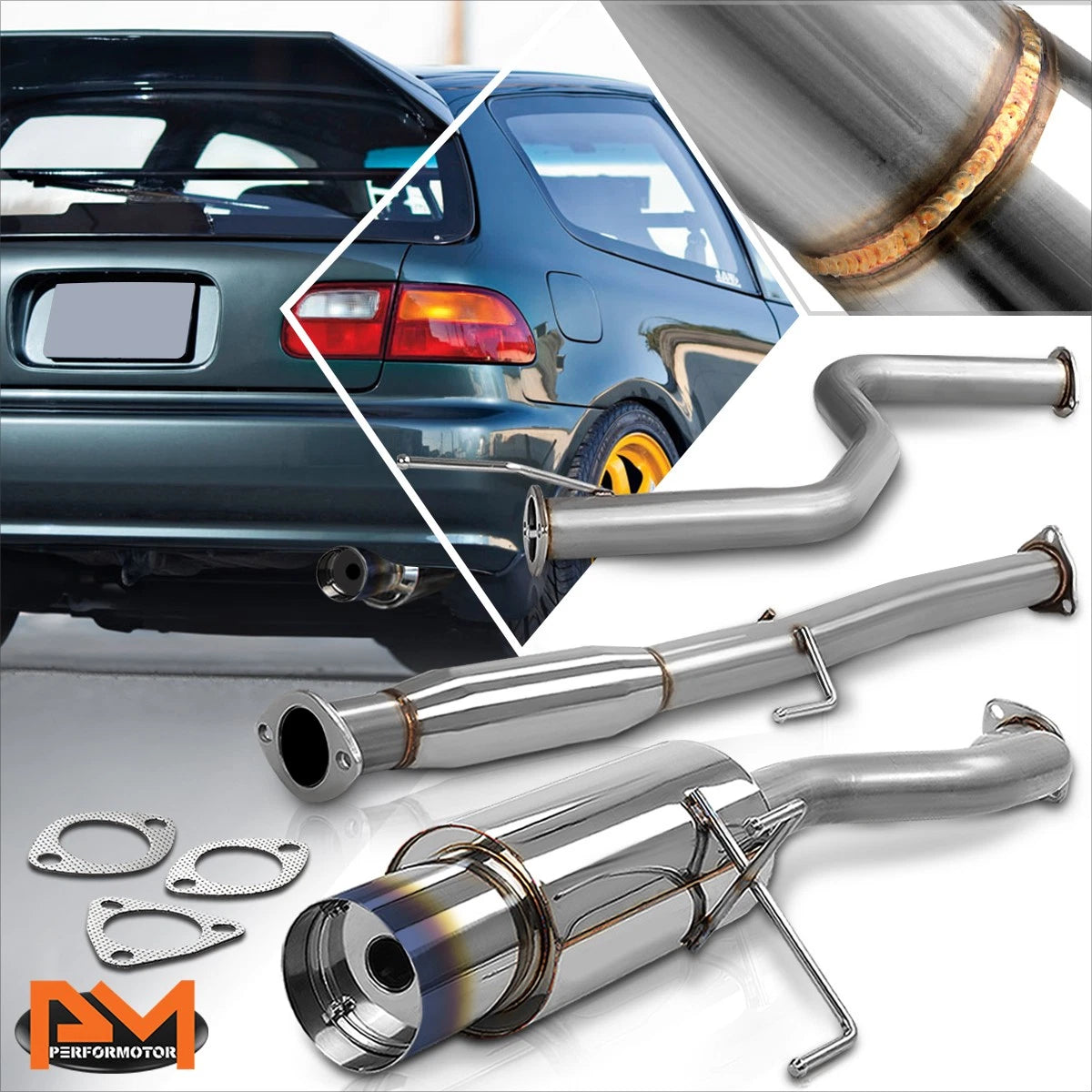 4.5" Burnt Tip Muffler Catback Exhaust System for Honda Civic Coupe/Sedan (1992–2000)