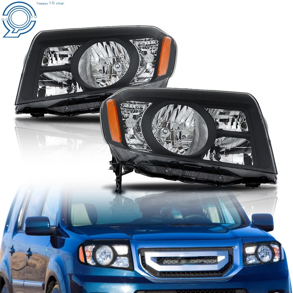Set of 2 Black Headlights Assembly for Honda Pilot (2009-2011)