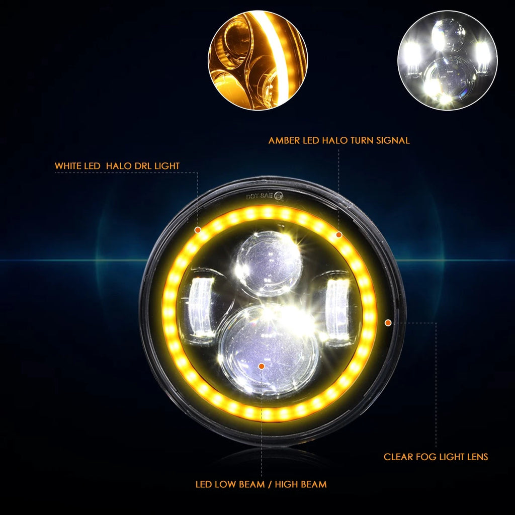 Nuvision Lighting Amber LED Signal Projector Headlights for Wrangler JK (2007–2018)