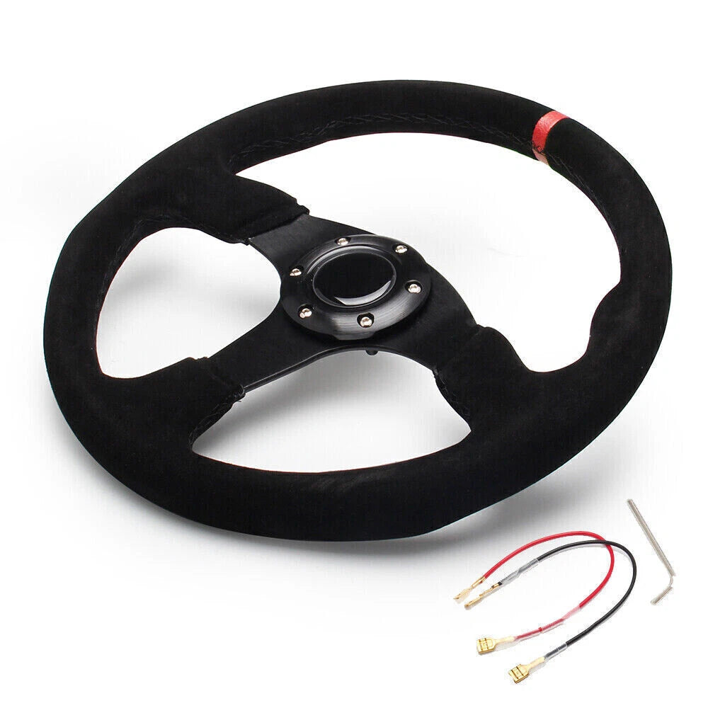 14" 350mm Red Racing Steering Wheel for Universal Vehicles (Suede Leather)