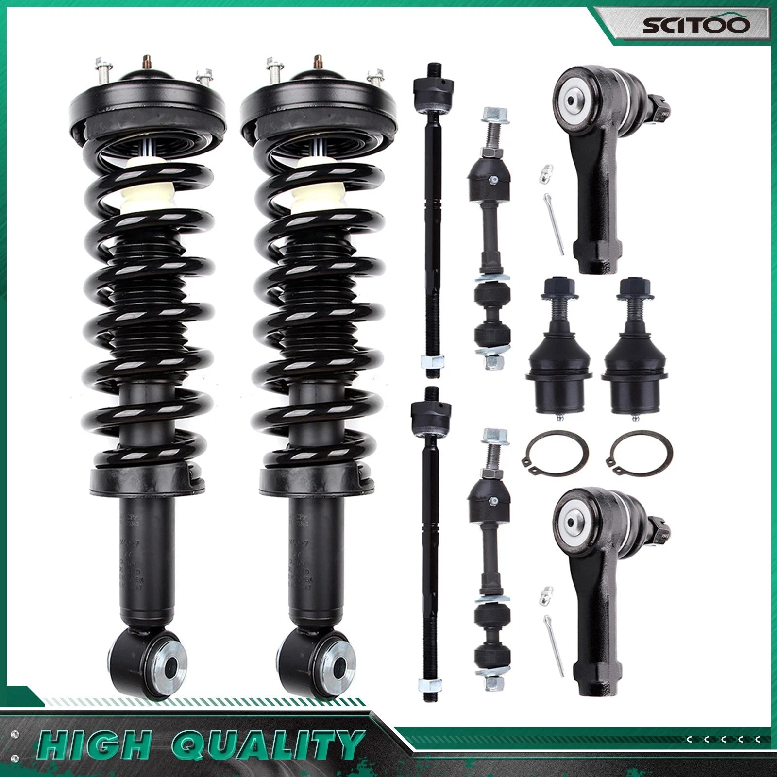 Set of 4 Front Struts, Ball Joints, Tie Rods, Sway Bar for Ford F-150, Lincoln Mark LT (2005–2008)