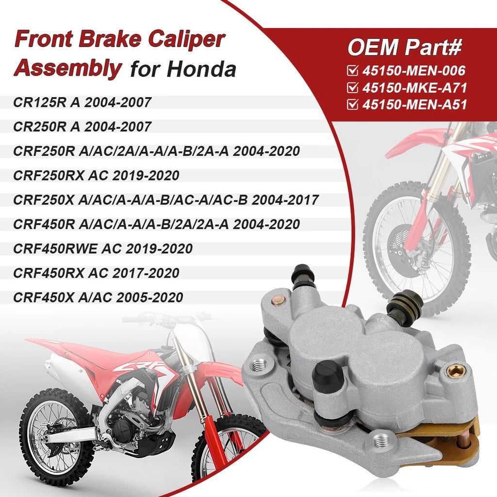 Front Brake Caliper w/Pads for Honda CRF250 CRF250R CRF250RX CRF250X (2004–2020)