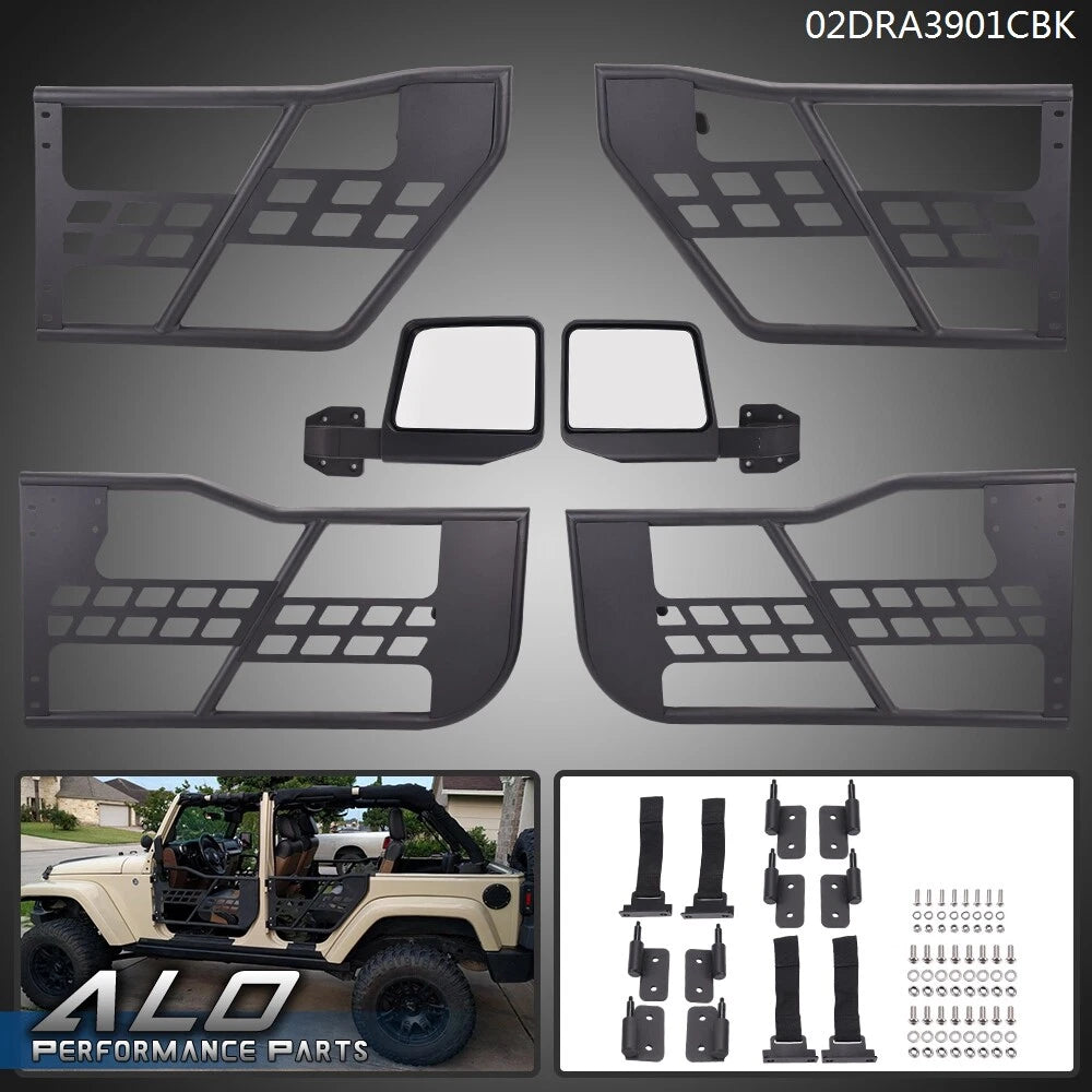 Set of 4 Iron Tube Doors & Side View Mirrors for Jeep Wrangler JK (07–18)