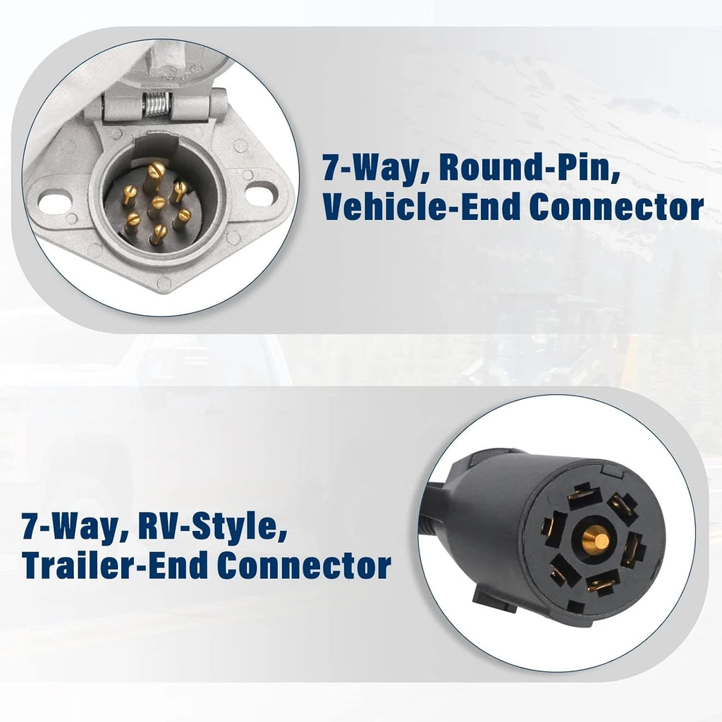 7-Way RV Blade to 7-Way Round Pin Trailer Adapter SAE J560 for Towing