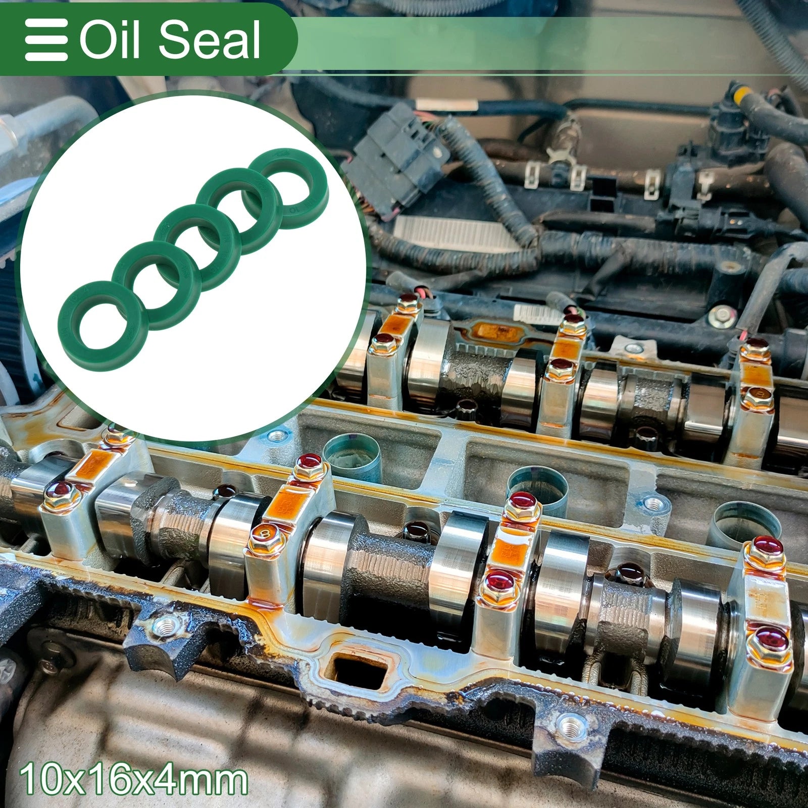 Set of 5 Oil Seal Rotary Shaft Seal 10x16x4mm High Pressure Green for Various Models