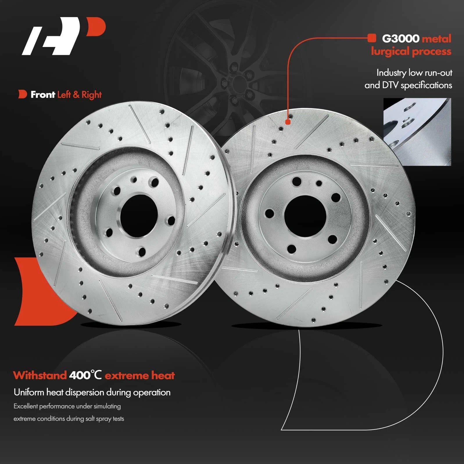 Front Side Drilled Brake Rotors for Ford Fusion, Lincoln MKZ (2013–2020)