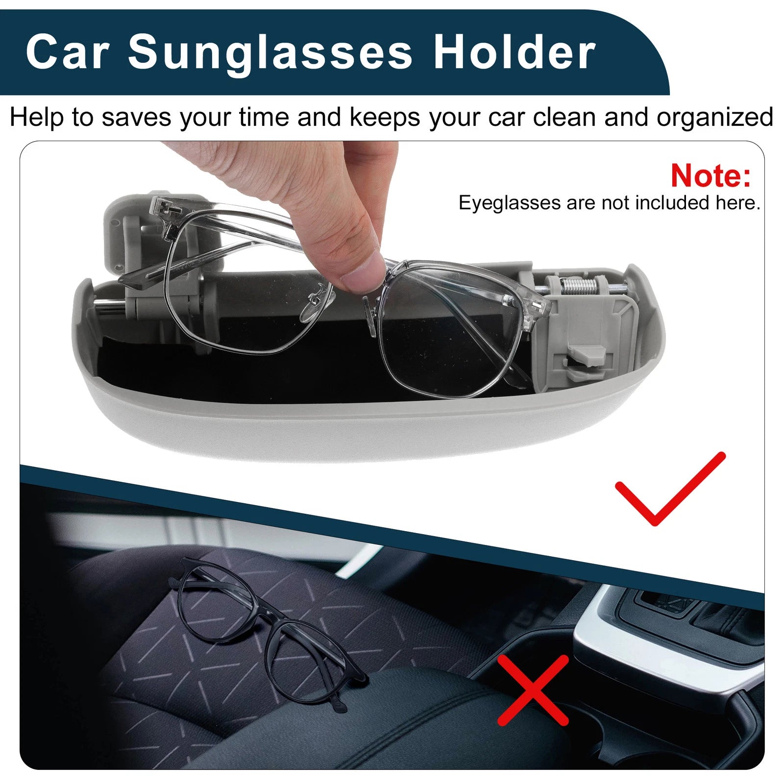 Sunglasses Case for Honda Civic (2016–2021) Eyeglasses Holder Storage Box Grey