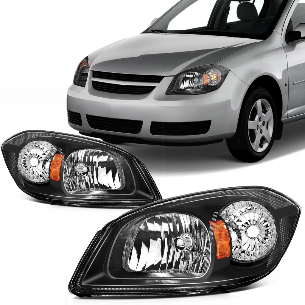 2X Headlights for Chevy Cobalt Pontiac G5 Pursuit (2005–2010) Black Amber
