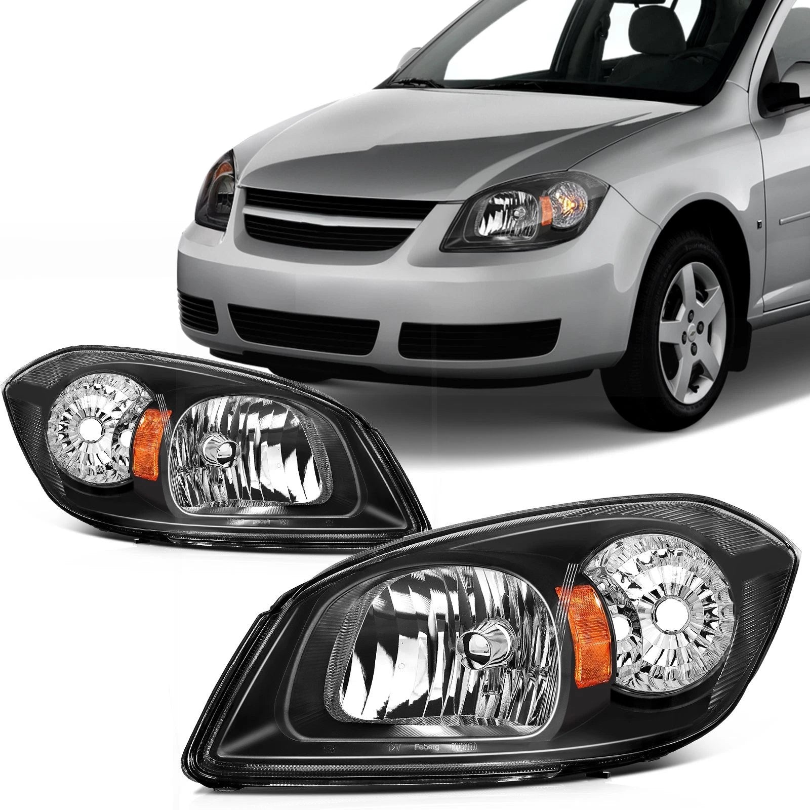 2X Headlights for Chevy Cobalt Pontiac G5 Pursuit (2005–2010) Black Amber