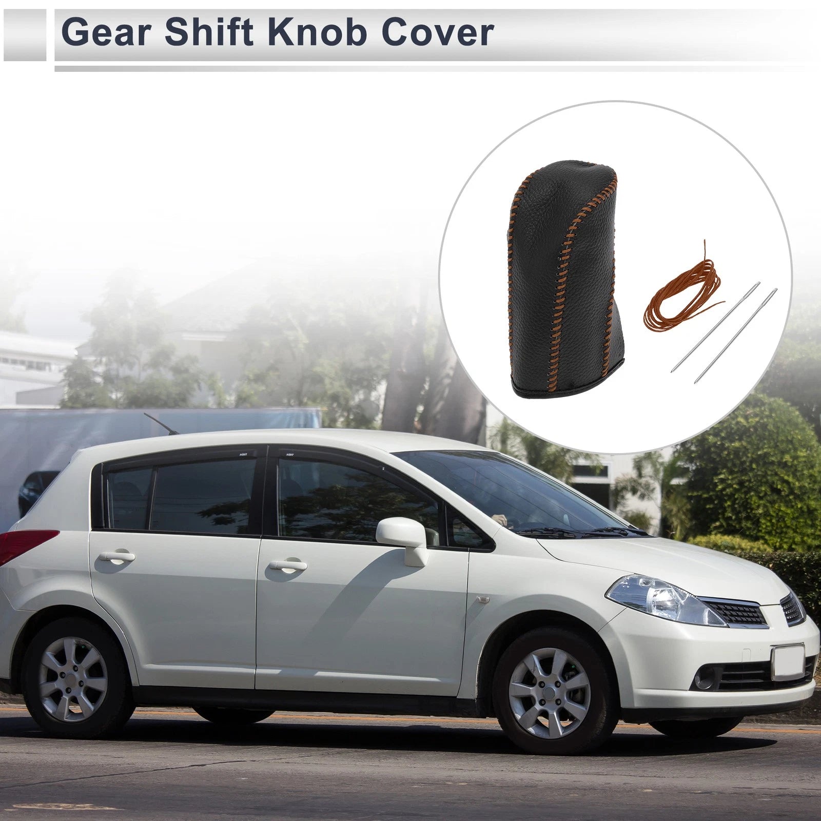 1 Pc Gear Shift Knob Cover for Nissan Tiida (2004–2012) Pebbled Black Brown