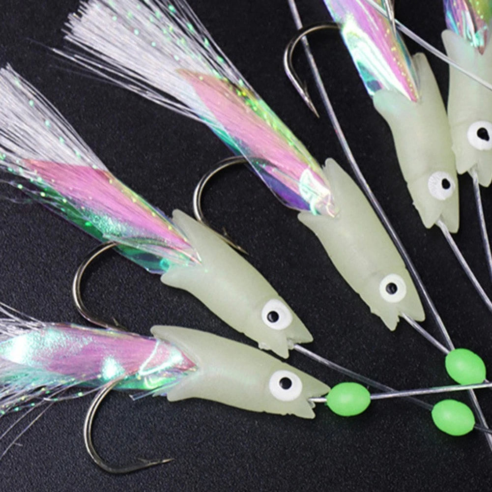 Set of 4 Fishing Lures with Luminous Hooks for Deep Sea Fishing