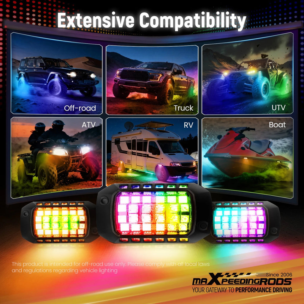 Set of 4 RGB LED Rock Lights for Jeep Off-Road