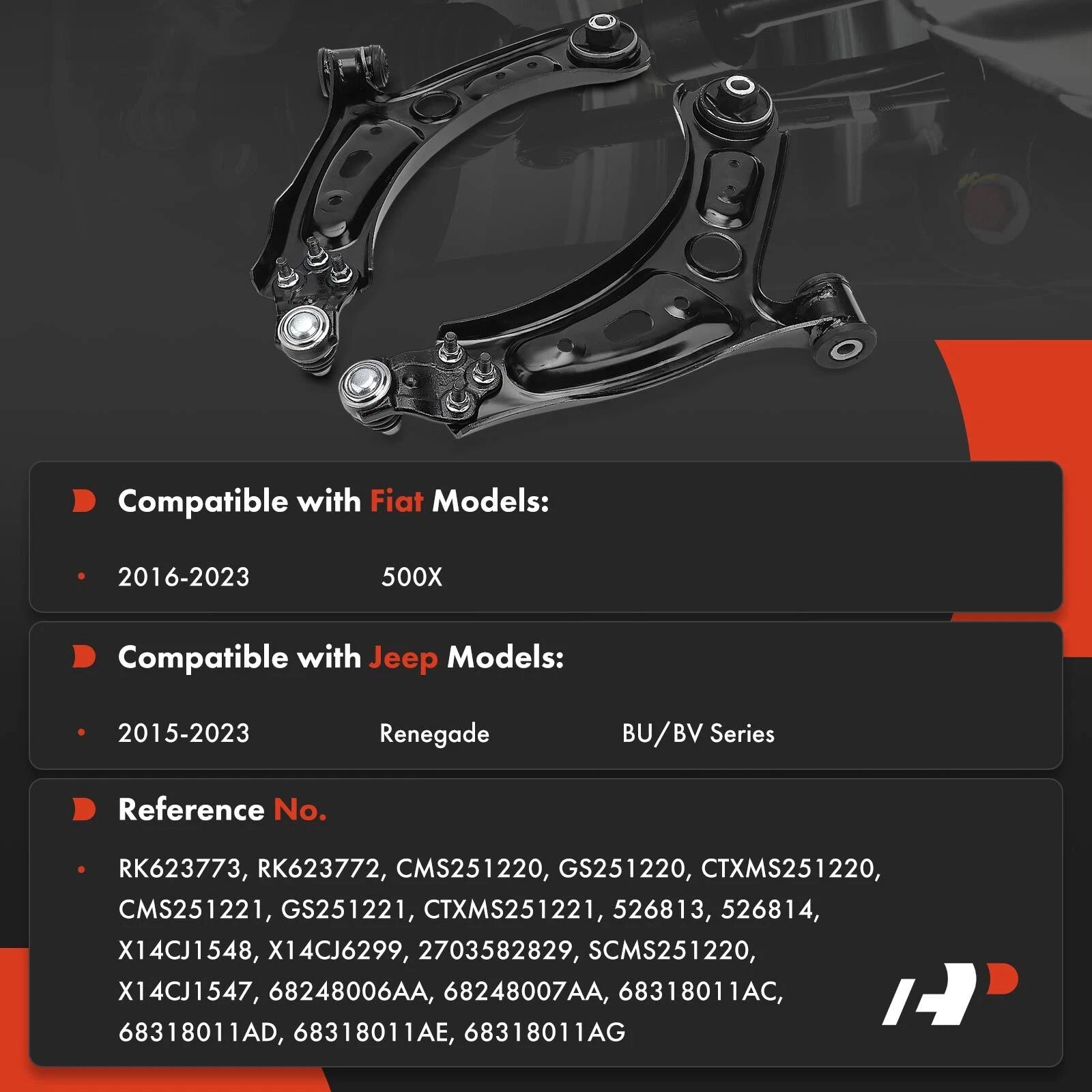 2X Front Lower Control Arm with Ball Joint for Jeep Renegade (2015–2023)