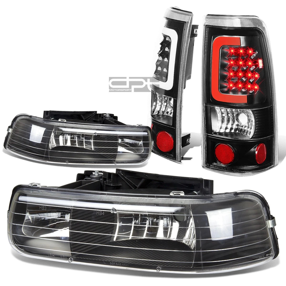 Headlight and Tail Light Set for Silverado (1999–2002) - Black Crystal, 3D LED Bar