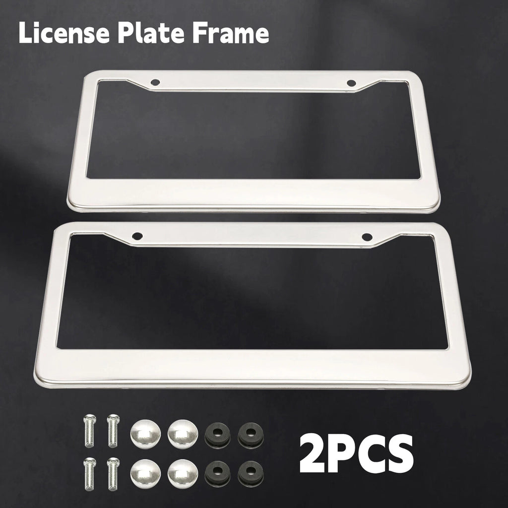2X Chrome Stainless Steel License Plate Frame Tag Cover with Screw Caps