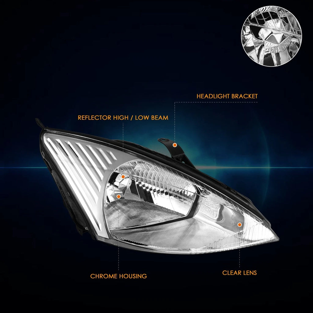 OE Style RH Passenger Side Headlight Lamp for Ford Focus (2000–2002) Chrome