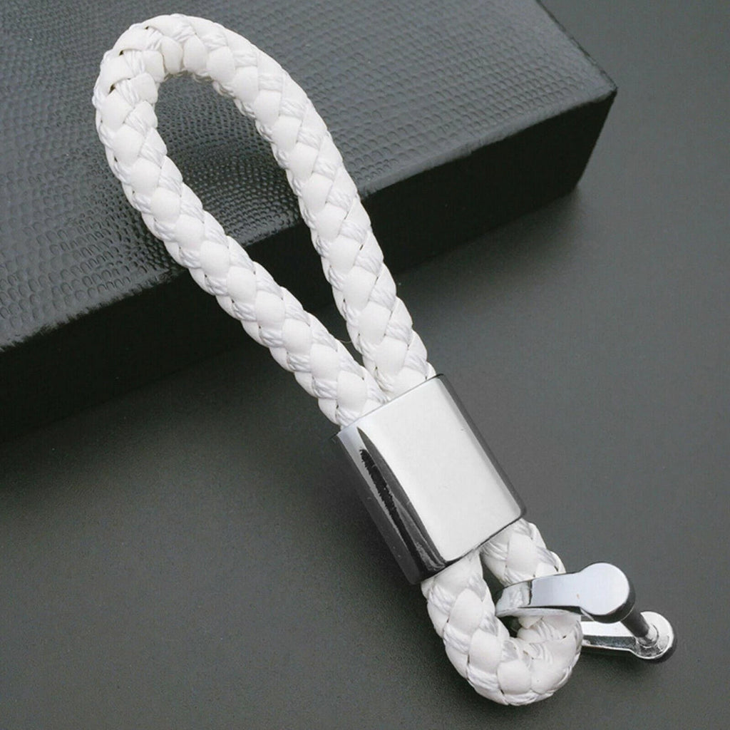 Genuine Leather Braided Keychain Strap for Universal Smart Key Ring (-)