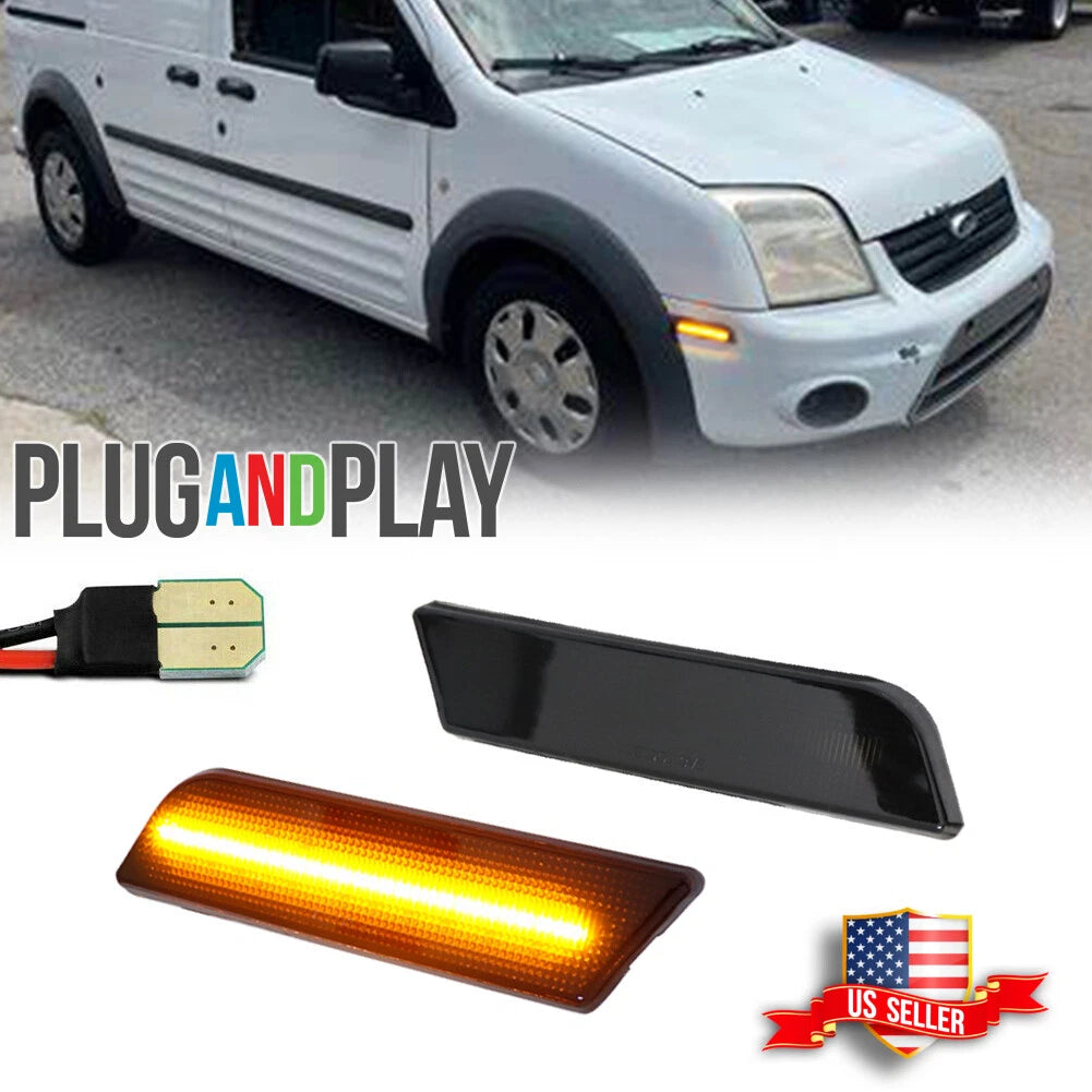 2X Smoke Amber LED Front Bumper Side Marker Light for Ford Transit Connect (2010–2013)