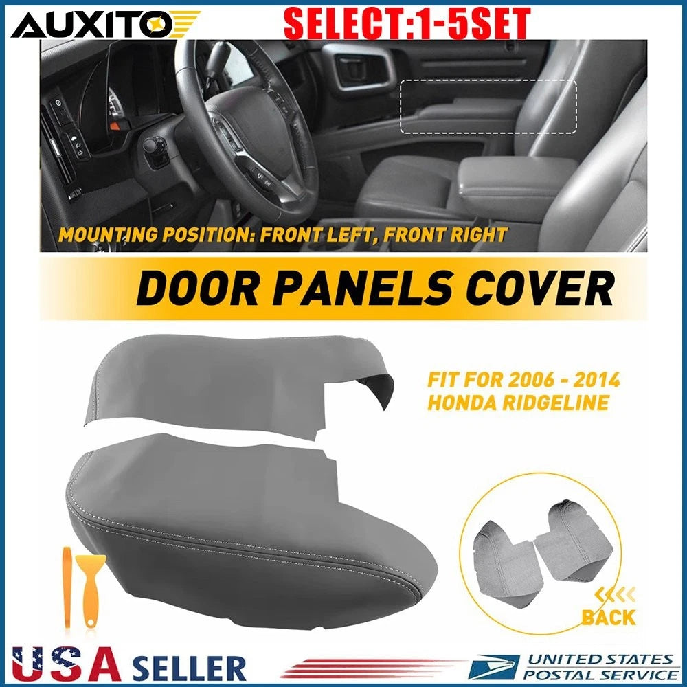 2X Front Door Armrest Cover for Honda Ridgeline (2006–2014) Leather Gray
