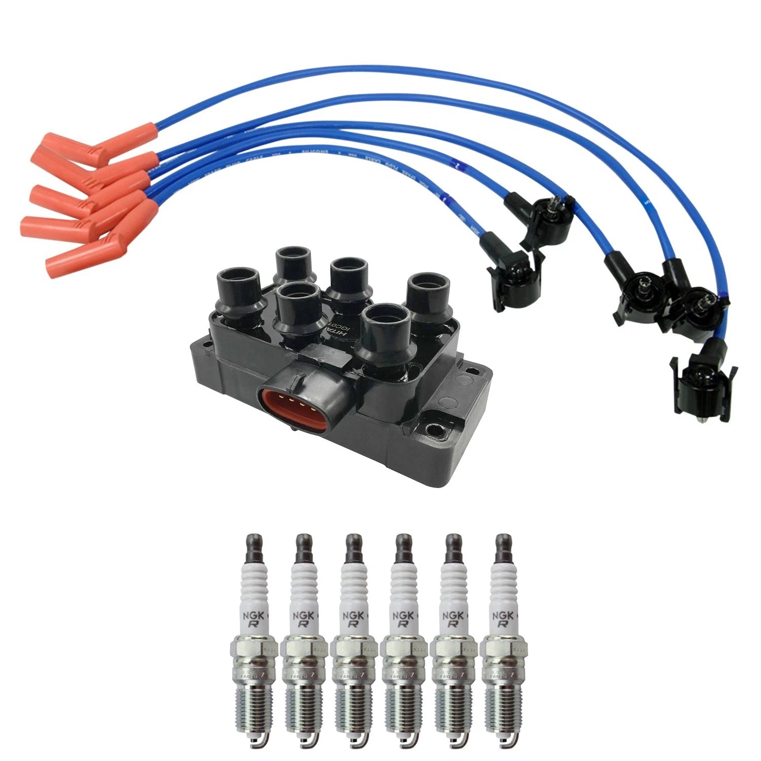 Set of 6 Hitachi Ignition Coils & NGK V-Power Spark Plugs for Ranger V6