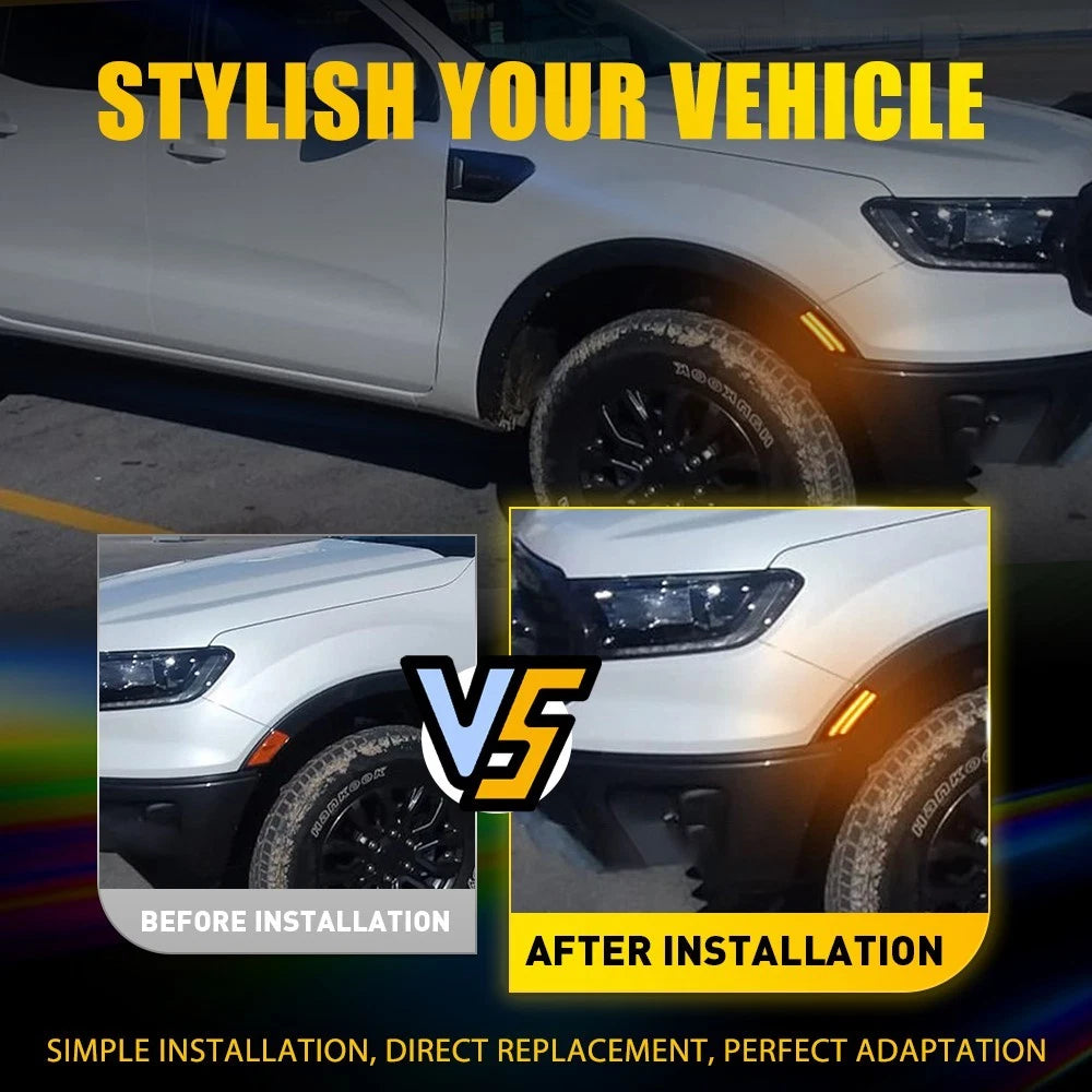 Smoked Lens Amber LED Side Marker Lights for Ford Ranger (2019–2022)