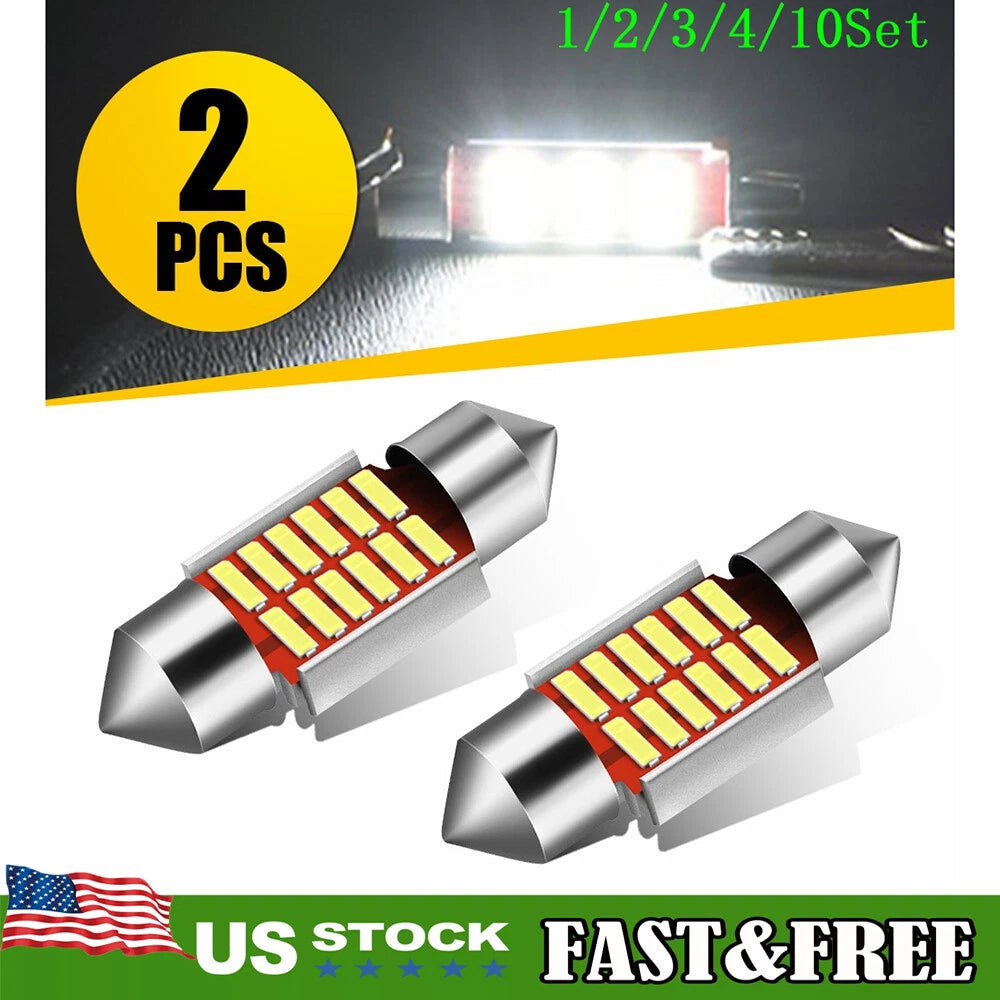 Set of 10 LED Festoon Dome Map Interior Light Bulbs for Various Models