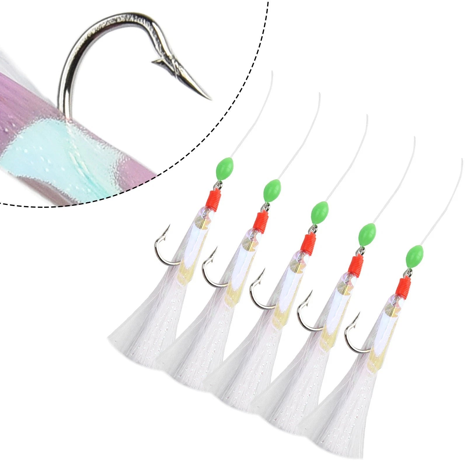 5 Pcs Fishing Lure Rig 3 Hook Size 3/0 for Cod Bass Mackerel